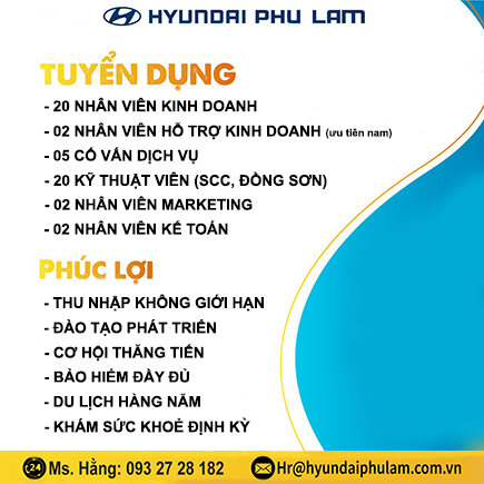 HYUNDAI PHÚ LÂM – THÔNG BÁO TUYỂN DỤNG
